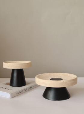 新中式现代创意洞石果盘摆件高级感样板房客厅茶几桌面收纳盘托托