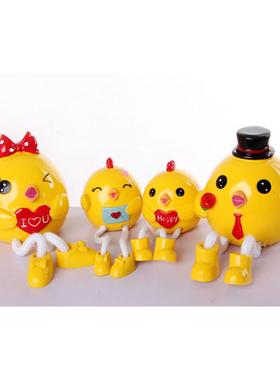 新家居装饰品吊腿娃娃工艺品小摆件创意现代树脂动物小鸡一家四口