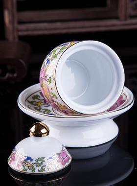 供水杯唐彩白莲花家用室内供水杯圣水杯净水杯 陶瓷供水杯净水杯