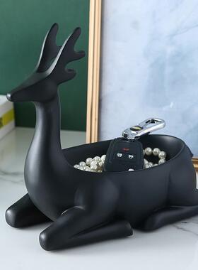 现代简约进门玄关鹿放钥匙收纳的摆件门口酒柜入户客厅家居装饰品