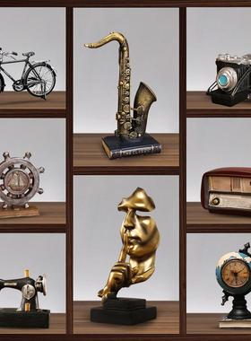 复古玄关酒柜家居摆件欧式轻奢留声机创意客厅电视柜装饰陈列道具