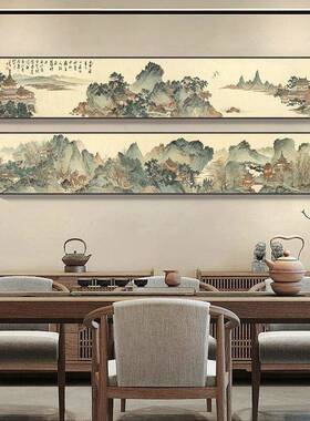 定制滕王阁序靠山图装饰画中式背景墙长横幅壁画书房茶室字画山水