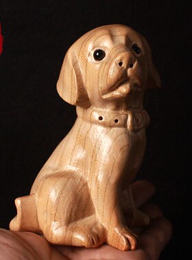 桃木狗摆件实木雕刻十二生肖旺财小狗客厅立体招财家居摆设工艺品