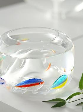 七隐桌面装饰品摆件鱼缸造景摆件手工玻璃小鱼年年有余样板间摆件