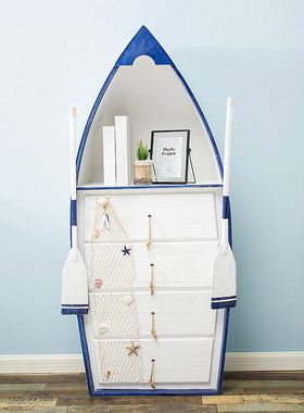 地中海船柜 客厅装饰品摆件海洋风船型收纳柜家居装饰木质摆设