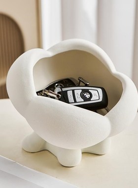 入户玄关钥匙收纳摆件红色高级感轻奢陶瓷进门口装饰置物托盘