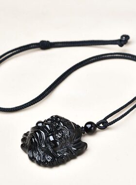 钟馗 天然黑曜石吊坠原矿石雕刻男女生项链坠家居装饰复古民簇风