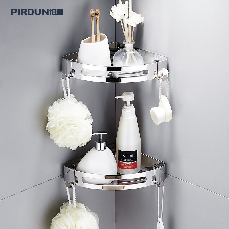 免打孔浴室置物架304不锈钢卫生间厕所洗澡间Q壁挂架淋浴房三角架 - 图0