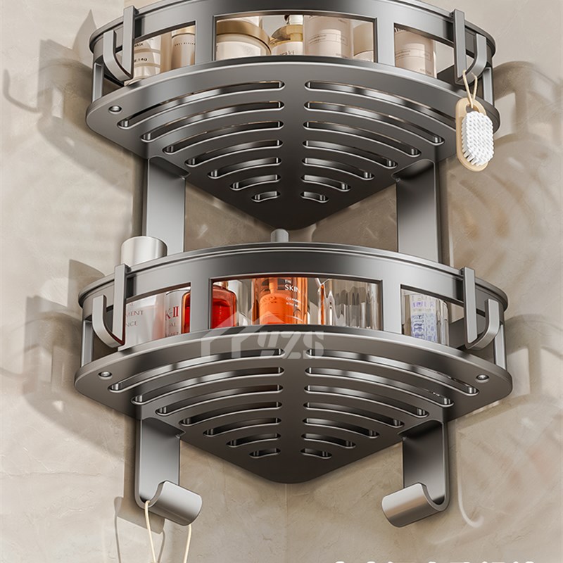 太空铝置物架浴室三角架子免打孔壁挂厕所洗手间洗漱W台收纳架深 - 图3
