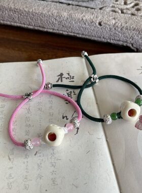 一鹿有你玲珑骰子安红豆项链鹿骨手链钥匙扣包挂情侣礼物原创手工
