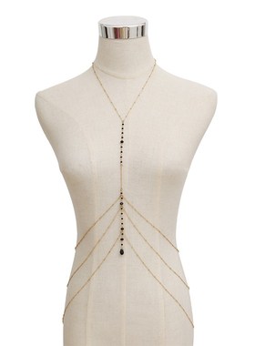 跨境热销胸d链欧美女士个性时尚黑水晶项链多层性感手工颈链身体