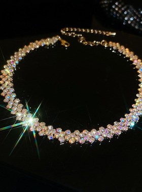 超闪满钻项c链女网红时尚设计小众choker颈链气质百搭简约锁骨链