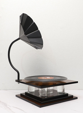 简约现代高端感留声机模型黑胶唱片水晶装饰品R样板间桌面创意摆