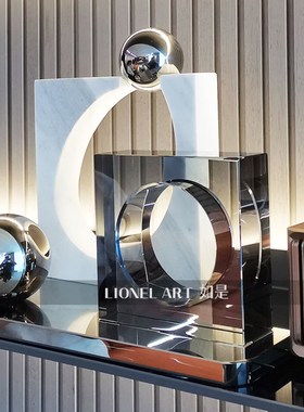 如是简约现代大理石正方圆形摆件样板房客O厅书房玄关软装饰品