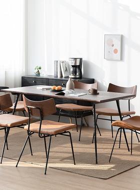 北欧餐桌铁艺意式极简现代简约工业风轻奢表情自然边桌椅组合家具