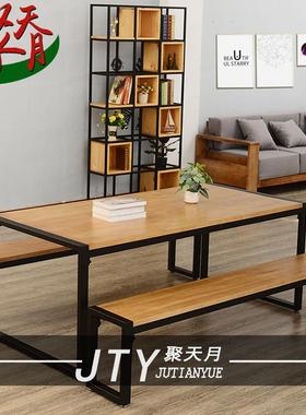 LOFT工业风铁艺办公桌简约北欧多人电脑桌实木办公桌椅组合