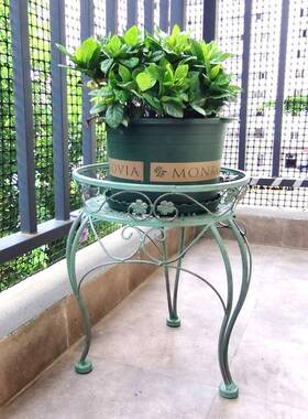 做旧复古三足花凳欧式阳台花架子户外铁艺盆景架单层庭院置物架