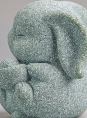逗兽记 创意兔抱钱可爱动物桌面装饰品小摆件青砂石茶宠鱼缸造景