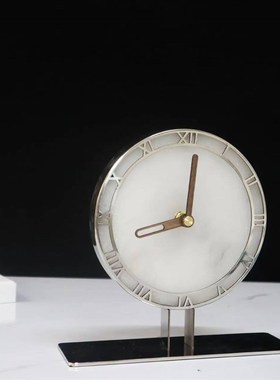 高档轻奢创意云石座钟摆件客厅y装饰时钟样板间书房床头柜桌面台