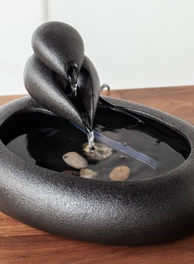 陶瓷流水器中式装饰摆o件桌面招财玄关客厅办公室水景鱼缸喷泉礼