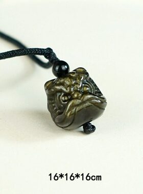 情侣银曜石小醒狮项链雕刻狮子头颈链精品精选颗颗有光黑曜石挂件