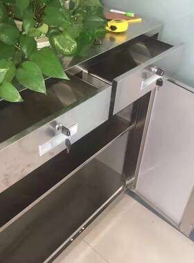 304不锈钢通玻对开门带锁文件柜二斗下档矮柜多层隔板储物柜定制