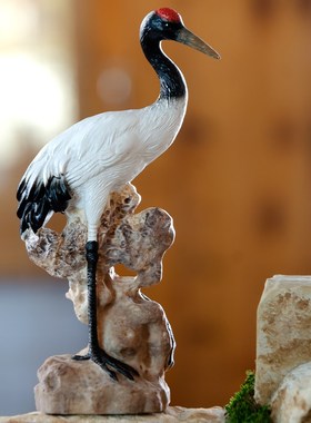 假山水景摆件仙鹤丹顶鹤小白鹤动物鱼缸鱼池微景观盆景造景装饰品