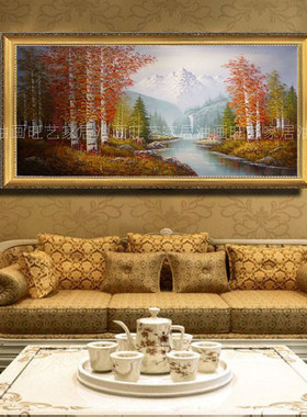 高档美式乡村客厅餐厅挂画玄关走廊装饰画餐厅壁T画横幅风景枫树