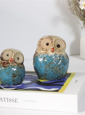 创意可爱猫头鹰一家三口摆件客厅电视柜幼儿园家居装饰摆设工艺品