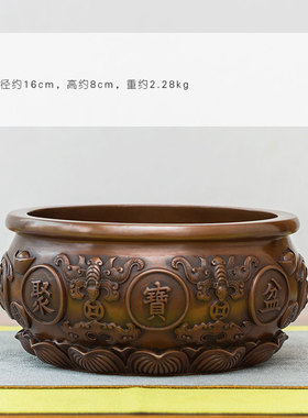 紫铜聚宝盆摆件i铜工艺品客厅玄关书柜办公桌博古架家居装饰品摆