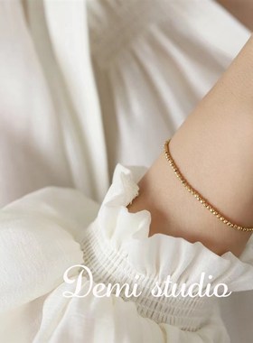 大米饰品】小圆珠手链超细w叠戴时尚串珠钛钢不褪色金色复古手链