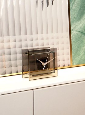 现代极简透明时钟摆件客厅电视柜家居装饰书房办公室桌面钟表台钟