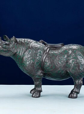 威弗列德铜犀牛摆件纯黄铜犀牛尊酒尊仿青铜器办公室客厅家居饰品