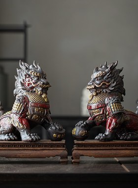 炼器招财麒麟摆件一对中式陶瓷工艺品办公室装饰客厅玄关乔迁礼品