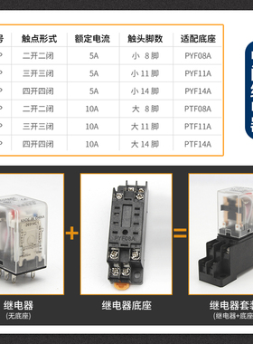 中间继电器12v24v220v交流三相大电流hh52p小型继电器MY2NJ8脚