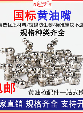 挖机黄油嘴头通用平头注油嘴国标黄油咀头弯直黄油嘴m10m8m6套装