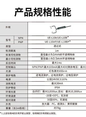 原装合熠激光对射光电开关传感器UE-L10A/L10B线内置放大器型