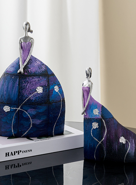 抽象艺术油画玄关装饰摆饰轻奢高档E办公室桌面酒柜电视柜客厅摆