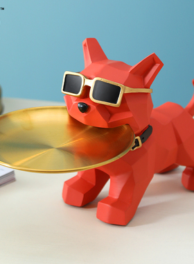 入户玄关钥匙收纳法斗犬摆件创意可爱客厅M茶几鞋柜桌面轻奢装饰