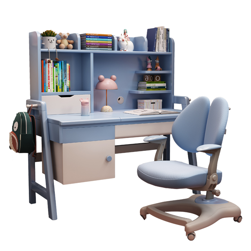 Solid wood desk bookshelf integrated children's study table student bedroom home writing desk and chair set boy writing desk