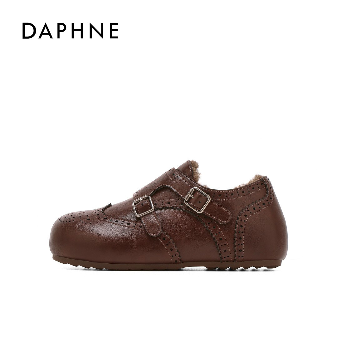 达芙妮加绒保暖勃肯鞋女2025新款冬季英伦复古风德比布洛克毛毛鞋,淘宝优惠券,粉丝福利购,淘宝优惠卷