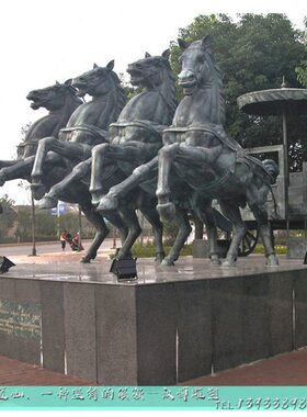 古代人物将军打仗铸铜雕像景观园林大型玻璃钢仿铜战马雕塑定制