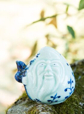 仿古瓷器 复古民国风格 青花寿星水滴 文房用品 古董古玩摆件