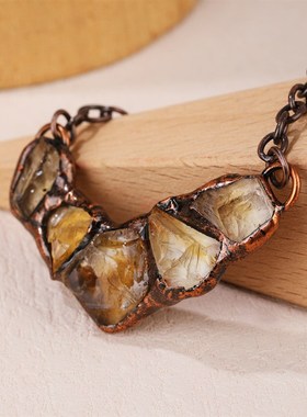 跨境复古风天然紫晶黄晶原石不定形个性舞L会民族朋克微笑吊坠项