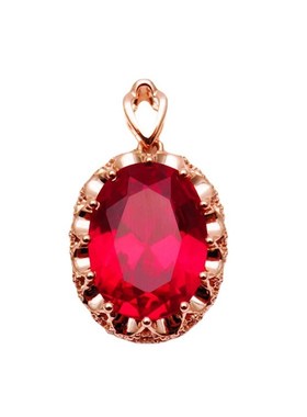 新款欧美鸽血红大气镂空通花微镶吊坠 镀18k玫瑰金奢华Z订婚项链