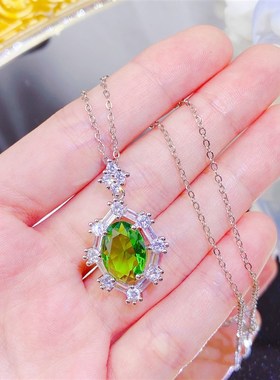 简约新款仿天g然橄榄石项链女 时尚清新紫钻水晶彩宝锆石吊坠