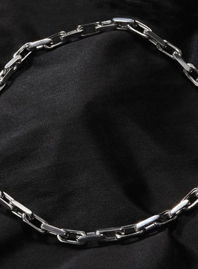 欧美嘻哈不锈钢项链男个性时尚百搭抛光长方形P几何环扣项链潮饰
