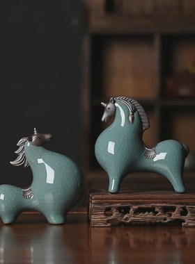 生陶瓷唐玄摆马i件小号招财厅肖关酒柜桌面装饰品办公桌马客摆设