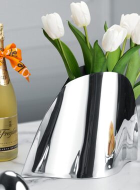 摩登MODERN轻奢不锈钢香槟桶创意金属餐桌葡萄酒桶冰桶样板房花瓶