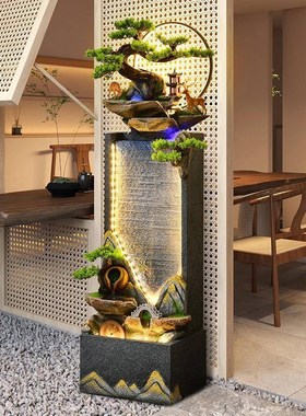 假流新中水落地水摆件循72732财水幕墙式环室P山内客玄关厅招开业